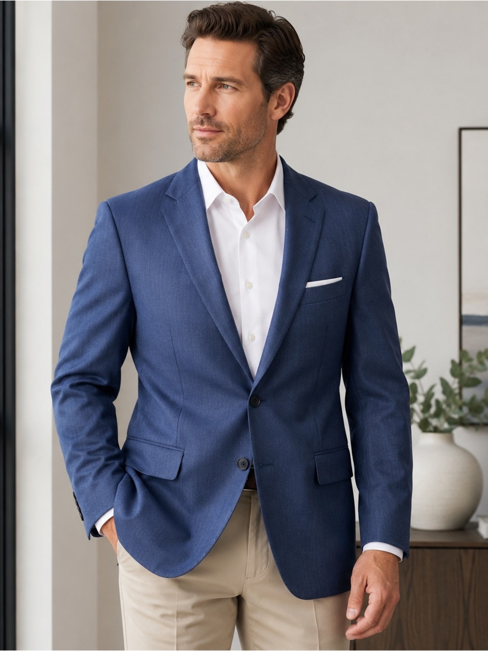 Paul Fredrick Men’s Navy Blazer Sport Coat 40L 2 Button Fully Lined NWOT